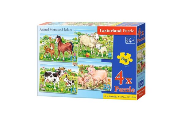puzzle 4 in 1 castorland animal moms and babies 8 12 15 20 piese