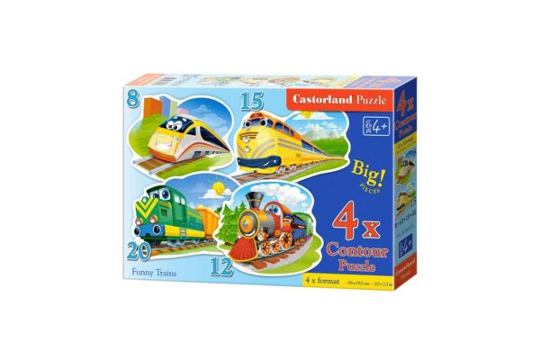 puzzle 4 in 1 contour castorland funny trains 8 12 15 20 piese 1