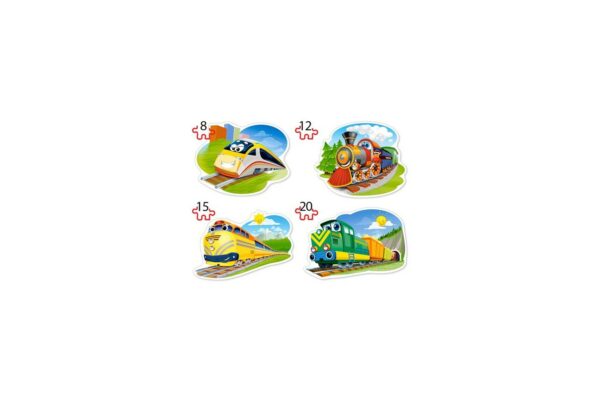puzzle 4 in 1 contour castorland funny trains 8 12 15 20 piese