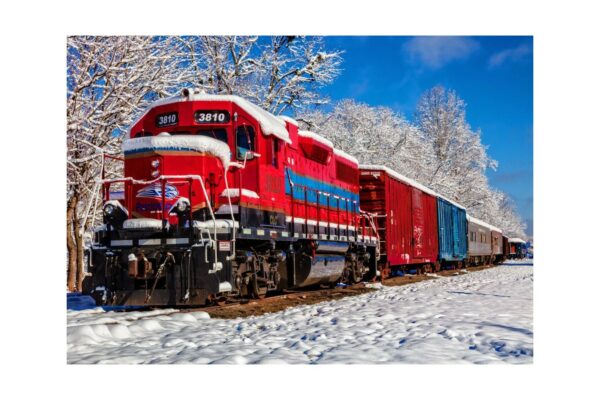 puzzle bluebird red train in the snow 1500 piese 70282