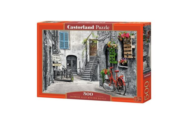 puzzle castorland charming alley with red bicycle 500 piese 53339 1