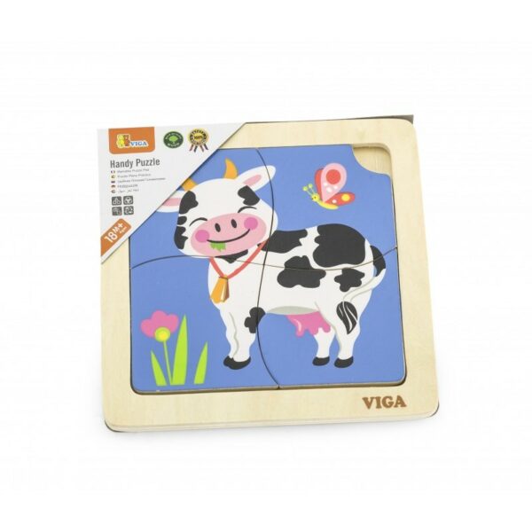 Puzzle din lemn din 4 piese mari - vaca - imagine 4