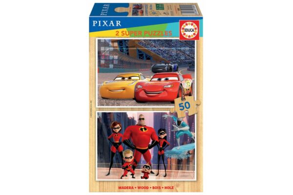 puzzle din lemn educa pixar 2x50 piese 18598 1