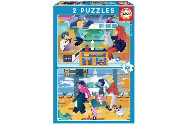 puzzle educa airport train 2x48 piese 18604 1