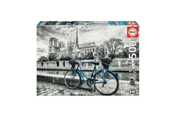 puzzle educa bike near notre dame coloured bw 500 piese 18482 1