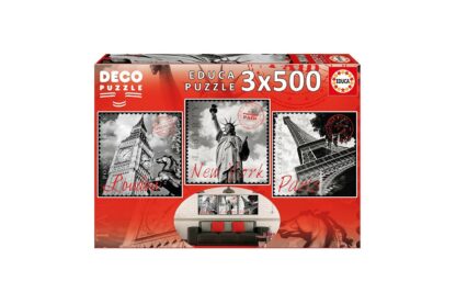 puzzle educa paris london new york 2x500 piese include lipici puzzle 17096 1