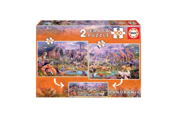 puzzle educa wild animals 2x100 piese 18606 1