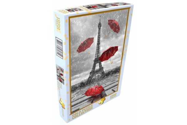 Puzzle Gold Puzzle - Eiffel Tower with Flying Umbrellas, 1.000 piese alb-negru (Gold-Puzzle-61383) - imagine 2
