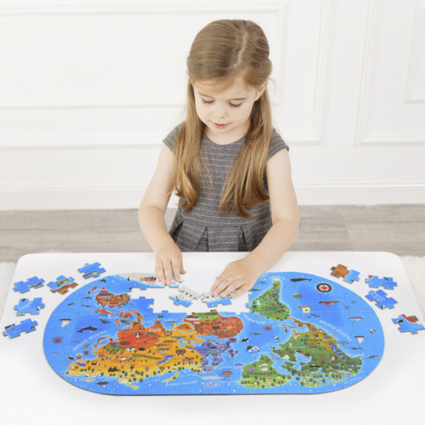 Puzzle podea in cutie cadou, Harta Lumii, 100 piese, nivel mediu