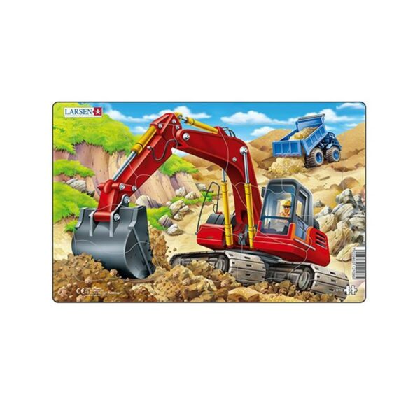 Puzzle midi Constructii, buldozer albastru, orientare tip vedere, 15 piese, Larsen - imagine 2