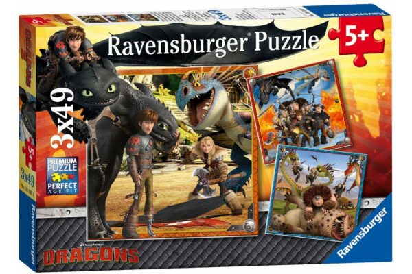 puzzle ravensburger dragons dragon rider 3x49 piese 09258