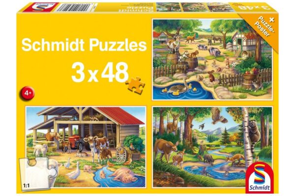 puzzle schmidt animalele mele favorite 3x48 piese include 1 poster 56203 1