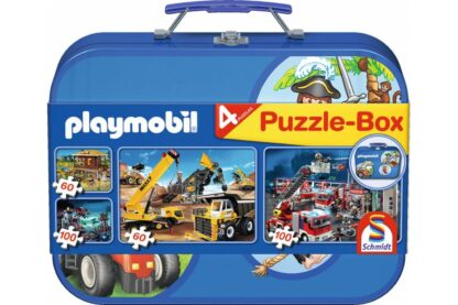 puzzle schmidt playmobil 2x60 2x100 piese cutie metalica 55599