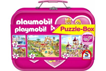 puzzle schmidt playmobil pink 2x60 2x100 piese cutie metalica 56498