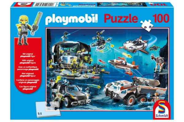 puzzle schmidt playmobil top agents 100 piese include 1 figurina playmobil 56272