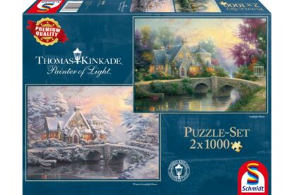 puzzle schmidt thomas kinkade conac in lumina serii iarna la conac 2x1000 piese 59468