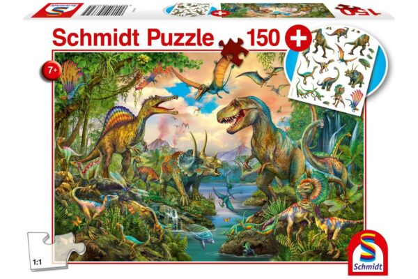 puzzle schmidt wild dinosaurs 150 piese contine tatuaj 56332 1