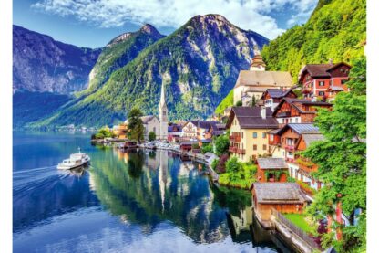 puzzle tinypuzzle hallstatt lake and village with boat 99 piese 1021