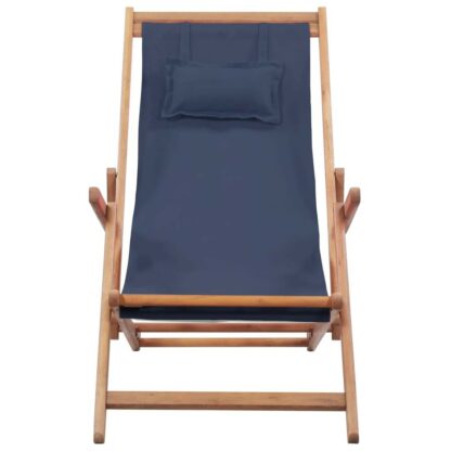 scaun de plaja pliabil albastru textil i cadru din lemn 1