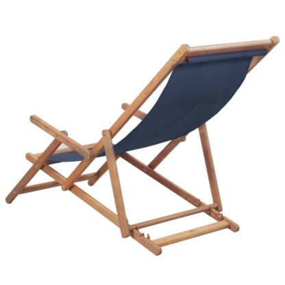 scaun de plaja pliabil albastru textil i cadru din lemn 2