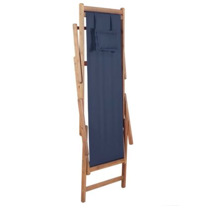 scaun de plaja pliabil albastru textil i cadru din lemn 5