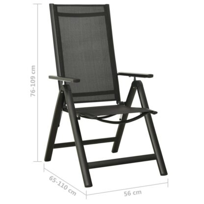 scaune de gradina pliante 2 buc negru textilenaaluminiu 8