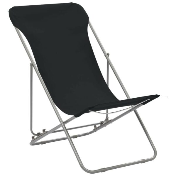 Scaune de plaja pliabile, 2 buc., negru, otel & tesatura oxford - imagine 2