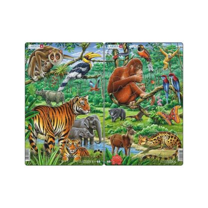 set 2 puzzle midi jungla asiatica cu maimute tigri orientare tip portret 30 piese larsen