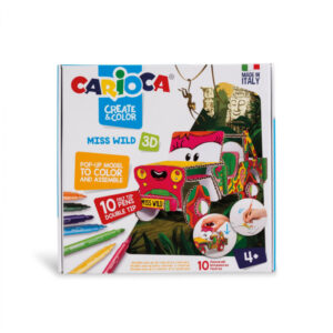 Ambalaj deteriorat - Set creativ Carioca Create Color Miss Wild masina 3D, 10 carioci set si 2 planse