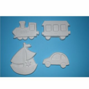 Set figurine de pictat, din ipsos, mijloace de transport