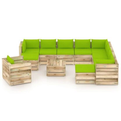 set mobilier gradina cu perne 12 piese lemn tratat verde 1