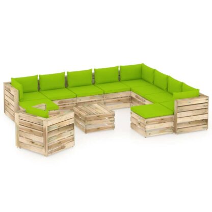set mobilier gradina cu perne 12 piese lemn tratat verde