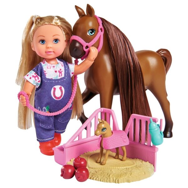 set simba evi love doctor evi welcome horse papusa 12 cm cu figurina cal si accesorii 1