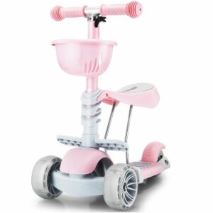Trotineta cu roti luminoase, 3 in 1, Kinder XS Action One, Roz