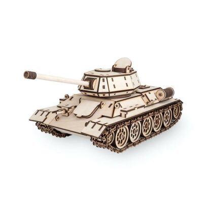 Set constructie cu mecanism Puzzle 3D TANK T-34 din lemn cu adeziv 600 piese @ EWA