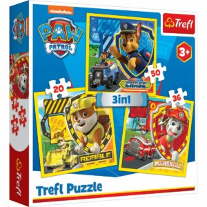 Puzzle Trefl 3 in 1, Marshall, Rubble si Chase, Paw Patrol