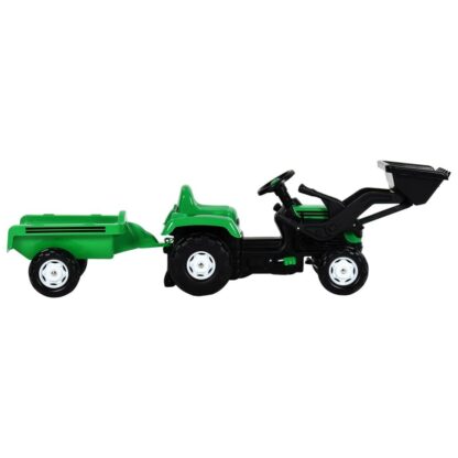 tractor copii cu pedale remorca si incarcator verde i negru 1