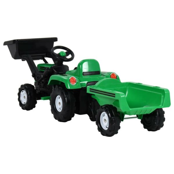 Tractor copii cu pedale, remorca ?i incarcator, verde si negru - imagine 3
