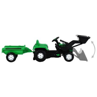 tractor copii cu pedale remorca si incarcator verde i negru 3