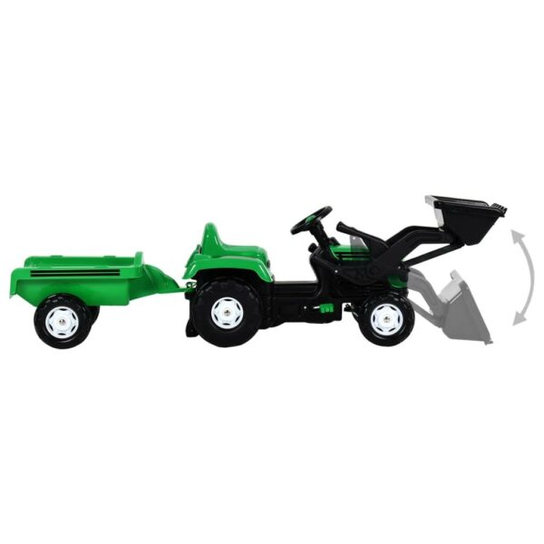 Tractor copii cu pedale, remorca ?i incarcator, verde si negru - imagine 4