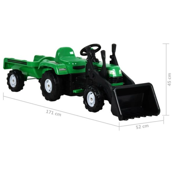Tractor copii cu pedale, remorca ?i incarcator, verde si negru - imagine 8