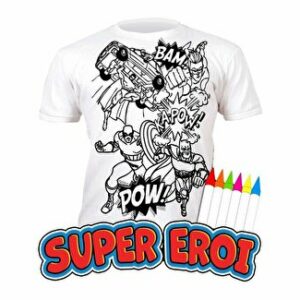 Tricou de colorat cu markere lavabile Super Eroi 3-4 ani