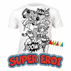 Tricou de colorat cu markere lavabile Super Eroi 9-11 ani