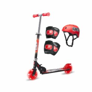 Trotineta pliabila cu 2 roti si echipament de protectie Ignite, Rosu