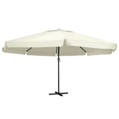 umbrela de soare cu stalp aluminiu alb nisipiu 600 cm
