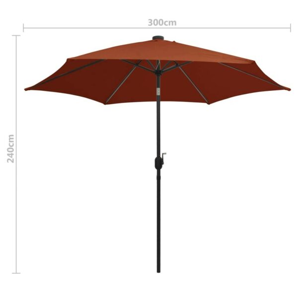 Umbrela de soare, LED-uri si stalp aluminiu, caramiziu, 300 cm - imagine 7