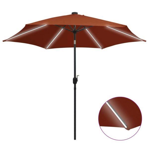 Umbrela de soare, LED-uri si stalp aluminiu, caramiziu, 300 cm